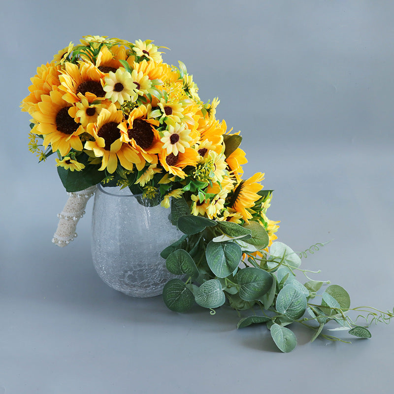9 Inch Artificial Sunflower Cascading Bridal Wedding Bouquet Bulk Quantity