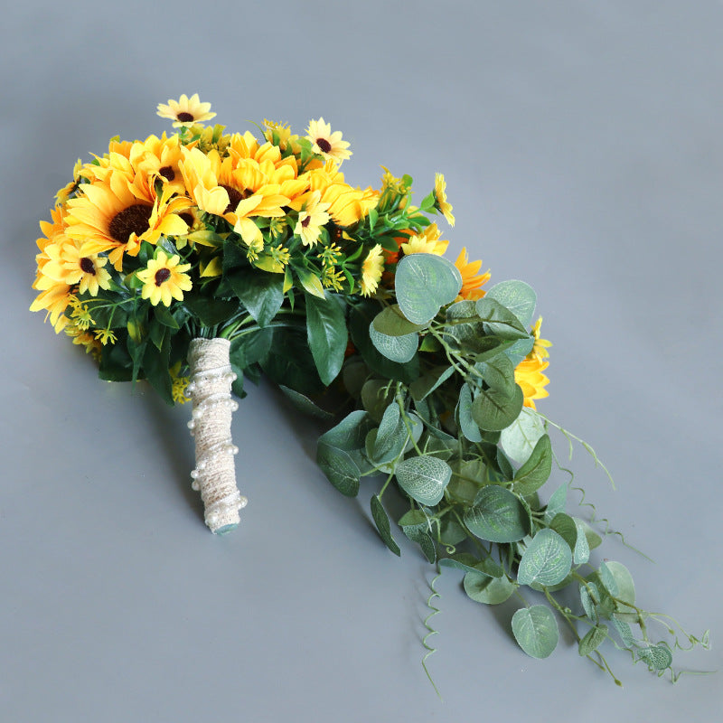 9 Inch Artificial Sunflower Cascading Bridal Wedding Bouquet Bulk Quantity