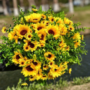 20 Bundles Artificial Sunflower Bushes with Greenery, Outdoor Silk Flowers, Bulk Pack