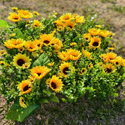 20 Bundles Artificial Sunflower Bushes with Greenery, Outdoor Silk Flowers, Bulk Pack