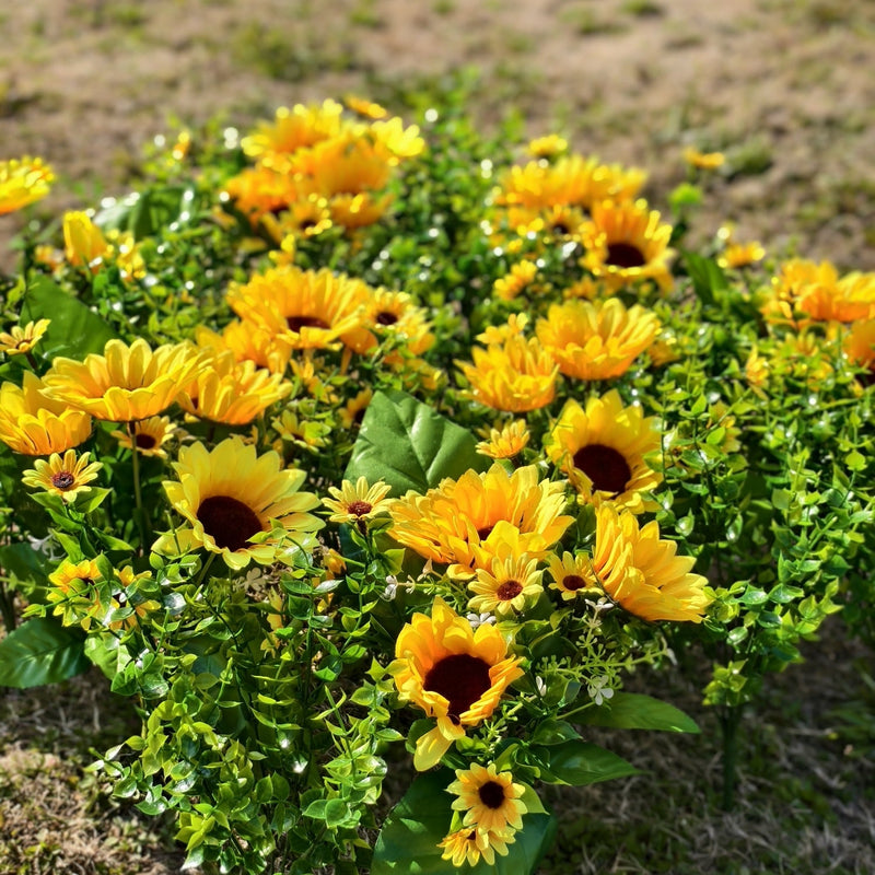 20 Bundles Artificial Sunflower Bushes with Greenery, Outdoor Silk Flowers, Bulk Pack