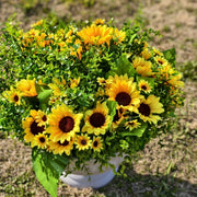 20 Bundles Artificial Sunflower Bushes with Greenery, Outdoor Silk Flowers, Bulk Pack