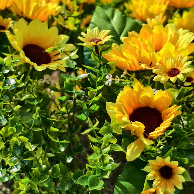 20 Bundles Artificial Sunflower Bushes with Greenery, Outdoor Silk Flowers, Bulk Pack