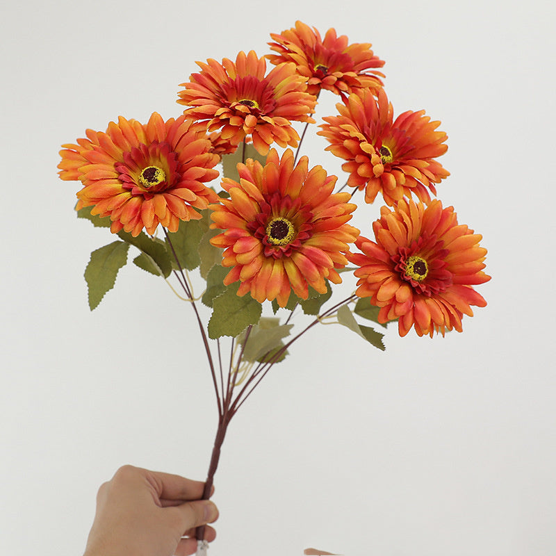 19 Inch Artificial Gerbera Daisy Bush - 9 Stems Silk Flowers for Autumn Winter Decor Bulk