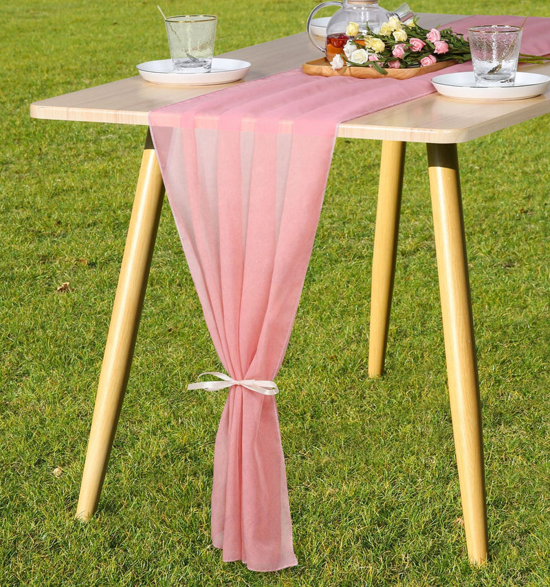 9 Colors Chiffon Table Runners Bulk Pack for Weddings, Classic Design, 12 Inch Width, 10 Pieces