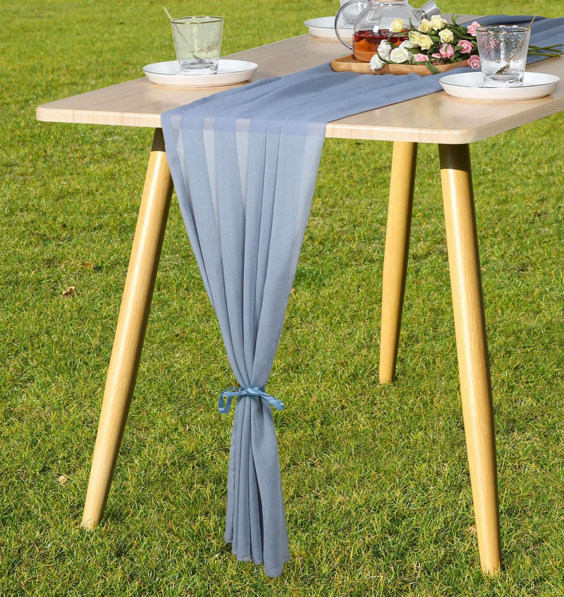 9 Colors Chiffon Table Runners Bulk Pack for Weddings, Classic Design, 12 Inch Width, 10 Pieces