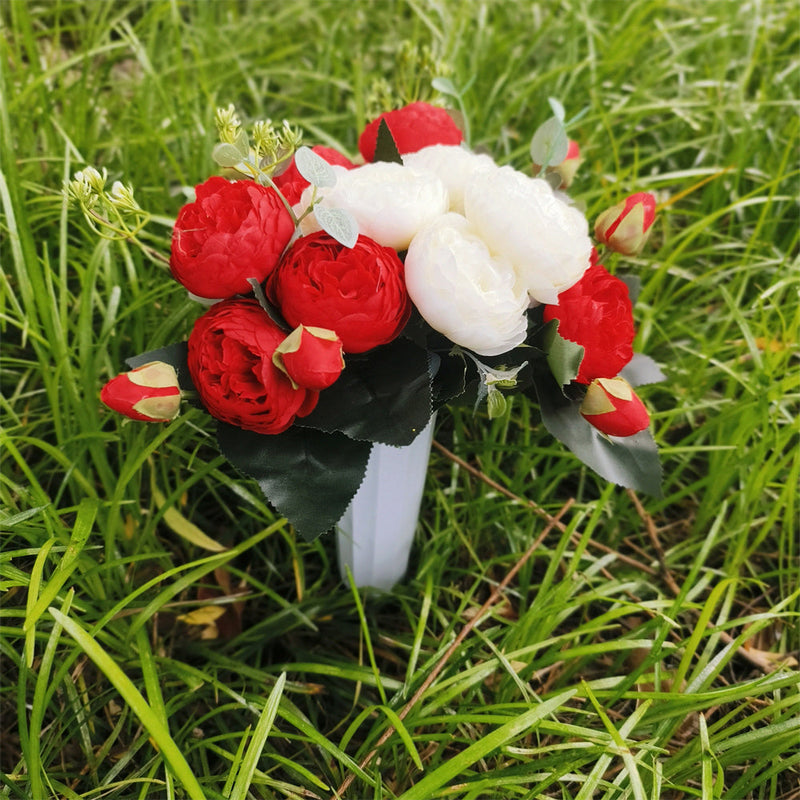 Artificial Cemetery Flowers Bulk in Vase 12 Inch Silk Floral Arrangements for Graves Memorials