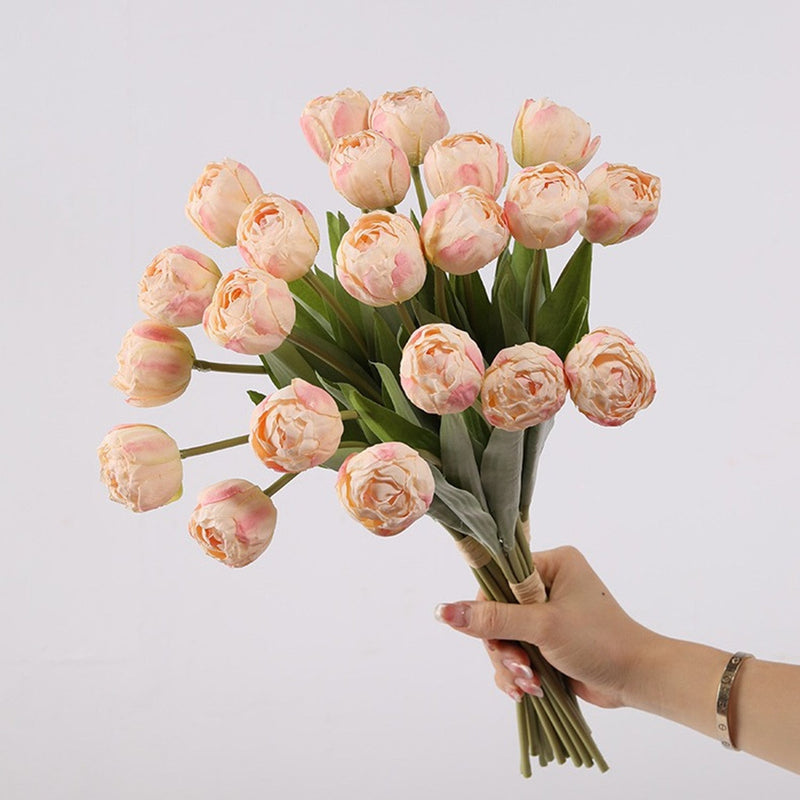 17 Inch Silk Tulip Buds Bouquet Stems, 10 Pcs Artificial Retro Tulip Flowers