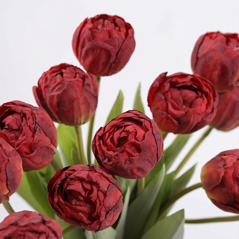 17 Inch Silk Tulip Buds Bouquet Stems, 10 Pcs Artificial Retro Tulip Flowers