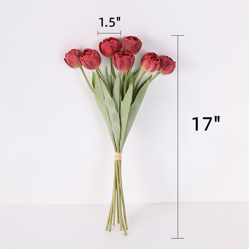 17 Inch Silk Tulip Buds Bouquet Stems, 10 Pcs Artificial Retro Tulip Flowers
