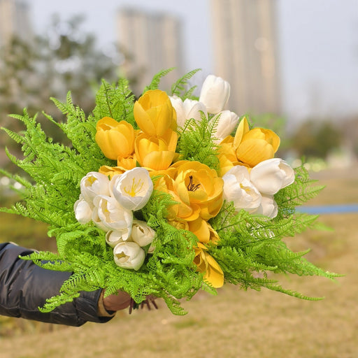 14 Bundles 18 Inch Artificial Tulip Flowers with Greenery, UV Resistant Outdoor Plants