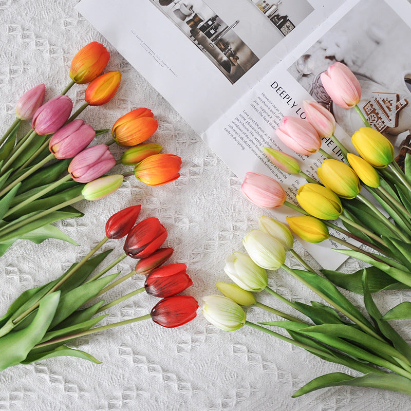 Real Touch Soft Latex Tulips Bouquet 15.7 Inch Artificial Flower Arrangement