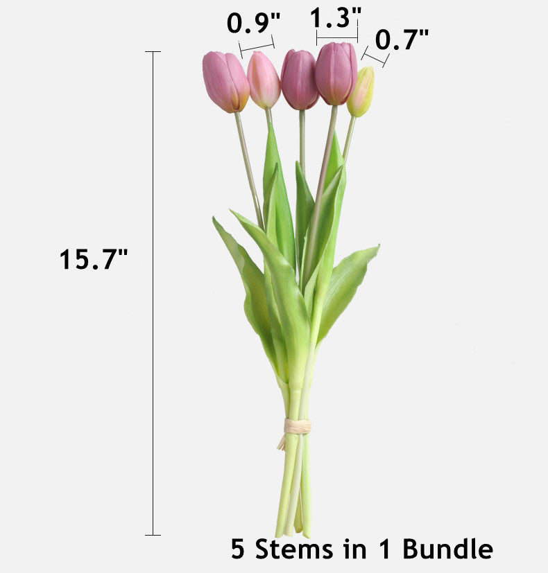 Real Touch Soft Latex Tulips Bouquet 15.7 Inch Artificial Flower Arrangement