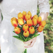 9 Inch Artificial Tulip Wedding Bouquet 10 Pcs Neutral Color Silk Flowers Bulk Wholesale