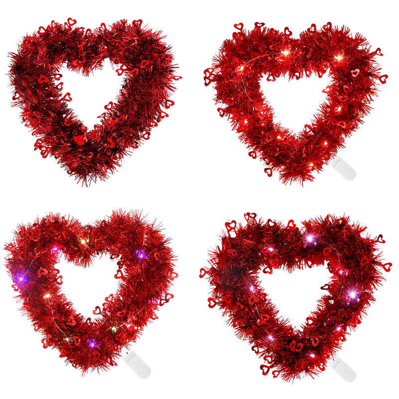 Valentine's Day Heart Shape Wreath 12 Inch Glitter Tinsel Garland Artificial Decoration
