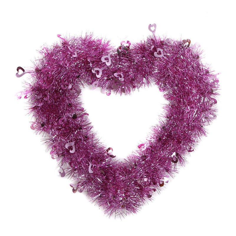 Valentine's Day Heart Shape Wreath 12 Inch Glitter Tinsel Garland Artificial Decoration