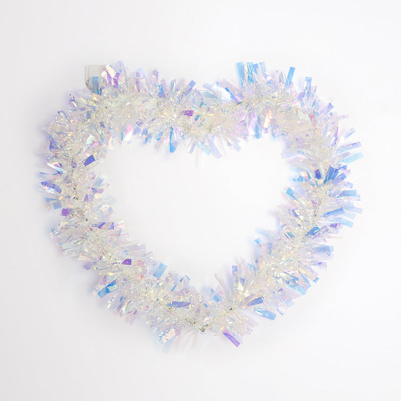 Valentine's Day Heart Shape Wreath 12 Inch Glitter Tinsel Garland Artificial Decoration