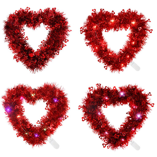 Valentine's Day Heart Shape Wreath 12 Inch Glitter Tinsel Garland Artificial Decoration