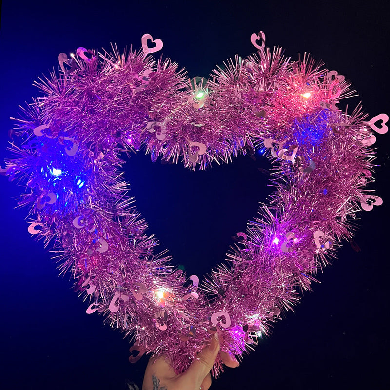 Valentine's Day Heart Shape Wreath 12 Inch Glitter Tinsel Garland Artificial Decoration