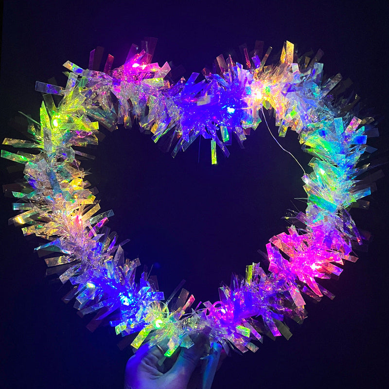 Valentine's Day Heart Shape Wreath 12 Inch Glitter Tinsel Garland Artificial Decoration