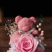 Preserved Rose Moss Bear with LED Light Bulk Gift Set Artificial Flowers