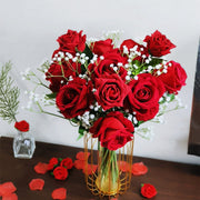 Red Rose Bouquet with Baby's Breath, 12 Stems, Artificial Silk Flowers for Floral Arrangements