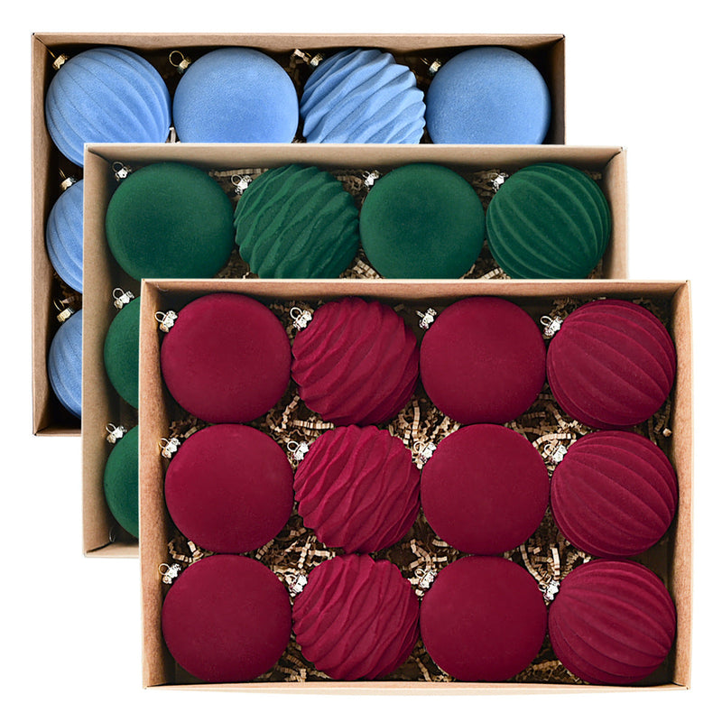 12 Inch Velvet Christmas Ball Ornaments, 12 Pcs Hanging Decorations, Red Artificial Holiday Decor