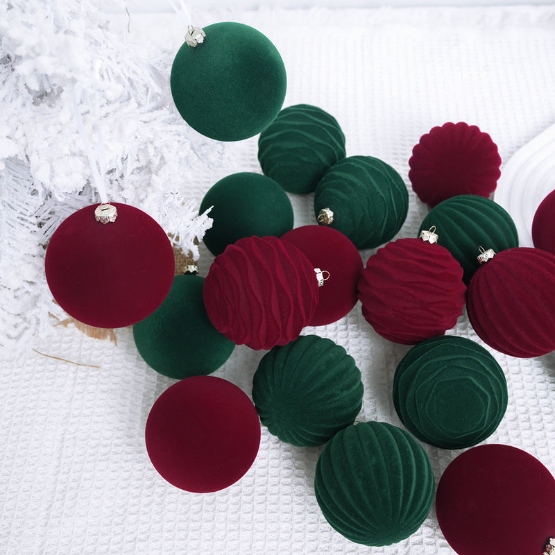 12 Inch Velvet Christmas Ball Ornaments, 12 Pcs Hanging Decorations, Red Artificial Holiday Decor