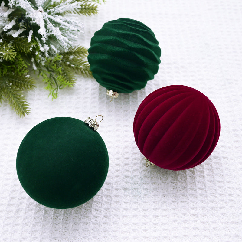 12 Inch Velvet Christmas Ball Ornaments, 12 Pcs Hanging Decorations, Red Artificial Holiday Decor
