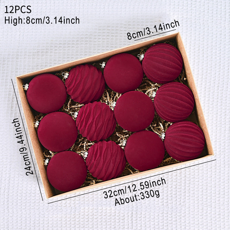 12 Inch Velvet Christmas Ball Ornaments, 12 Pcs Hanging Decorations, Red Artificial Holiday Decor