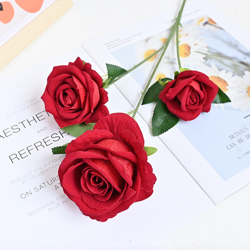 26 Inch Artificial Velvet Rose Spray Stems, 3 Heads, Bulk Quantity