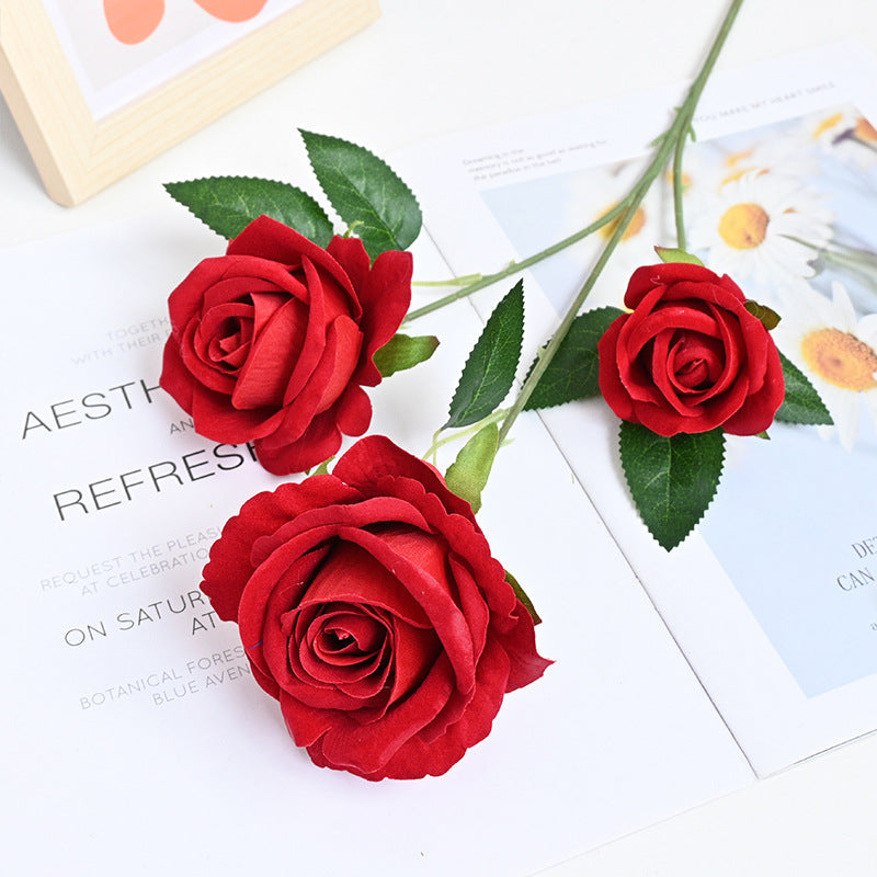 26 Inch Artificial Velvet Rose Spray Stems, 3 Heads, Bulk Quantity