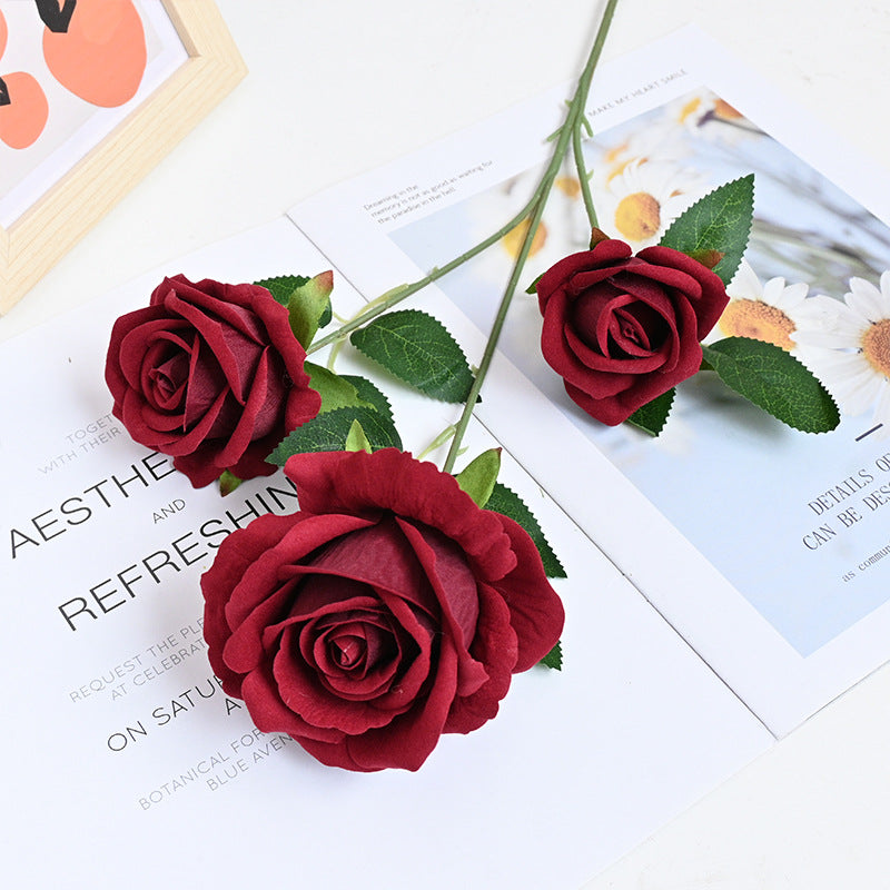 26 Inch Artificial Velvet Rose Spray Stems, 3 Heads, Bulk Quantity