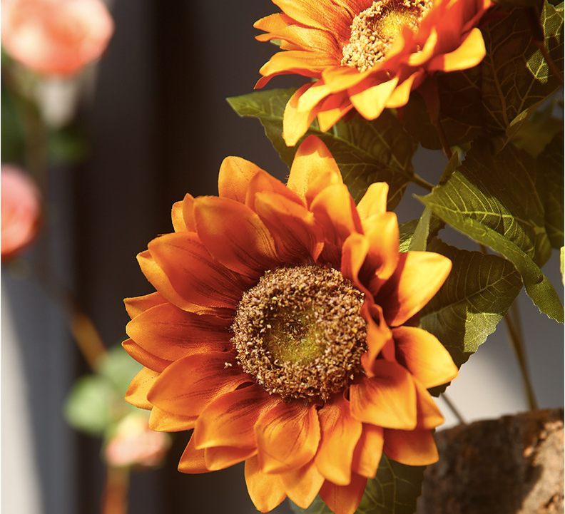 18 Inch Artificial Silk Sunflower Bush Bouquet, 1 Pc, Autumn Decoration