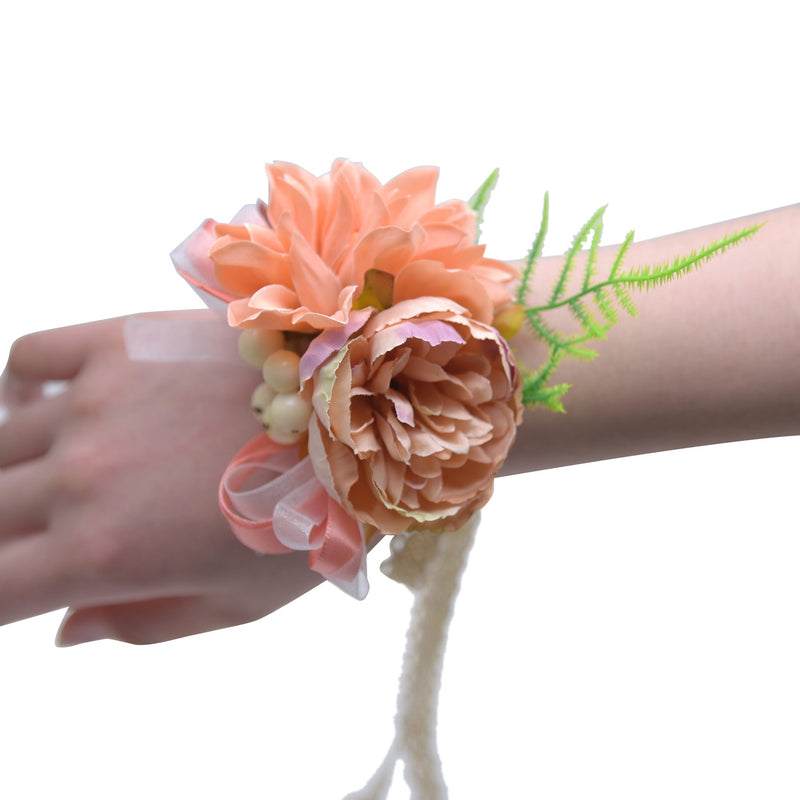 Peony Wrist Corsage Bracelet 10 Pcs Artificial Silk Flowers Wedding Bulk