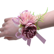 Peony Wrist Corsage Bracelet 10 Pcs Artificial Silk Flowers Wedding Bulk