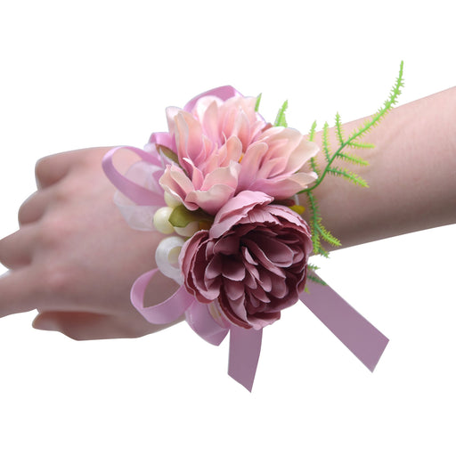 Peony Wrist Corsage Bracelet 10 Pcs Artificial Silk Flowers Wedding Bulk