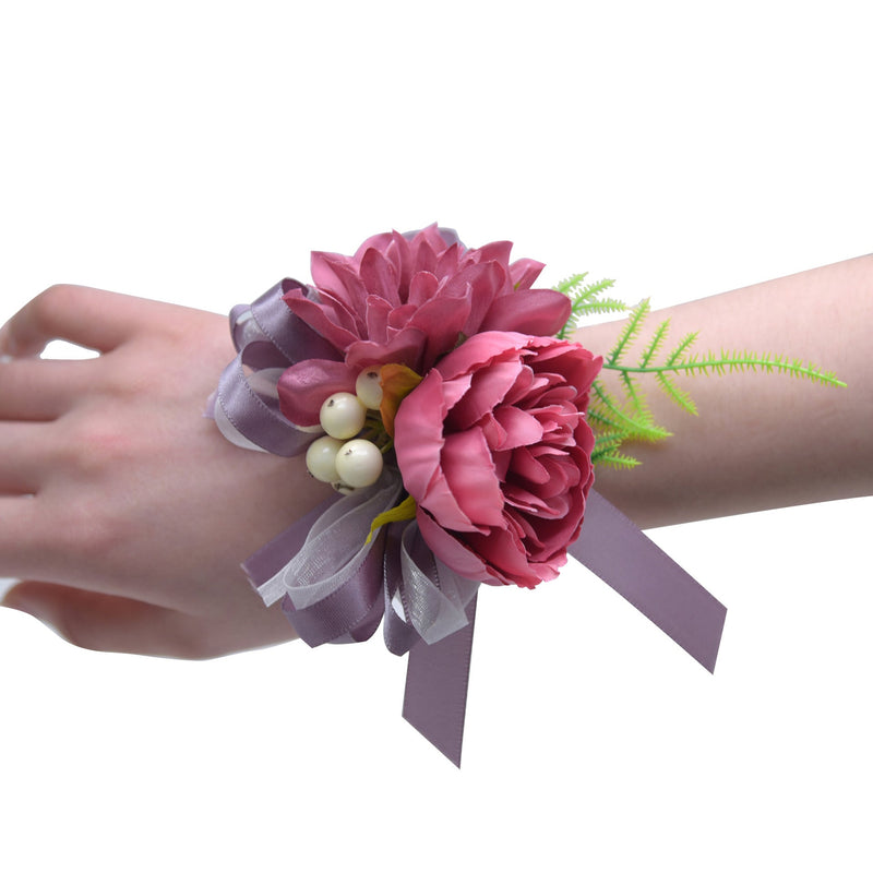 Peony Wrist Corsage Bracelet 10 Pcs Artificial Silk Flowers Wedding Bulk