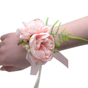 Peony Wrist Corsage Bracelet 10 Pcs Artificial Silk Flowers Wedding Bulk