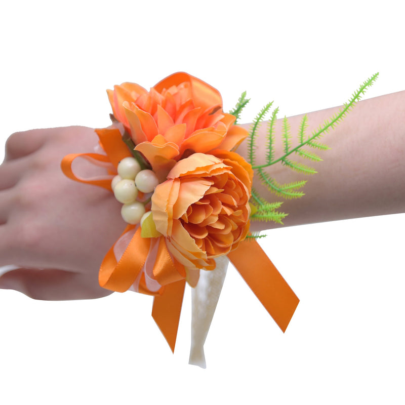Peony Wrist Corsage Bracelet 10 Pcs Artificial Silk Flowers Wedding Bulk
