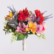9 Inch Artificial Hibiscus Bridal Bouquet 9 Pcs Mixed Rose Daisy Lavender Dahlia Flowers for Wedding