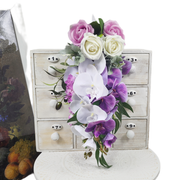 Orchids Cascading Bridal Bouquet 12 Inch White and Wisteria Artificial Flowers Bulk Wedding Arrangement