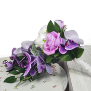 Orchids Cascading Bridal Bouquet 12 Inch White and Wisteria Artificial Flowers Bulk Wedding Arrangement