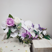 Orchids Cascading Bridal Bouquet 12 Inch White and Wisteria Artificial Flowers Bulk Wedding Arrangement
