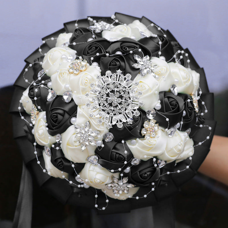 20 Pcs Handmade Satin Rose Bridal Bouquet 8.3 Inch Round Wedding Toss Flowers Bulk 20 Colors