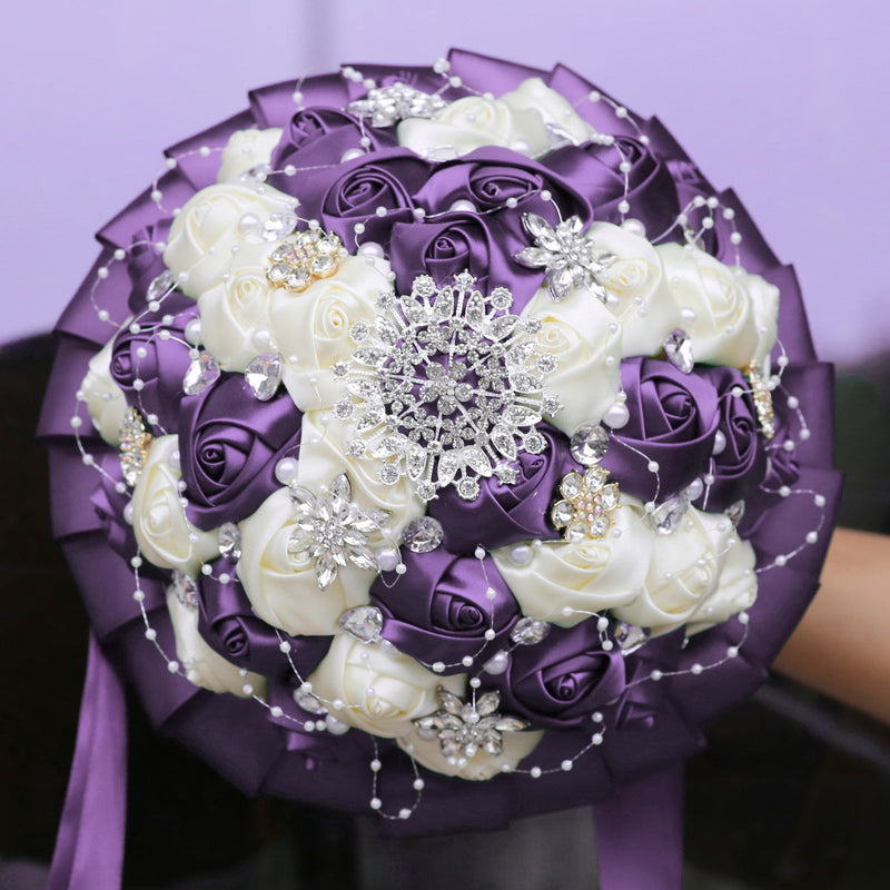 20 Pcs Handmade Satin Rose Bridal Bouquet 8.3 Inch Round Wedding Toss Flowers Bulk 20 Colors