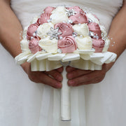 20 Pcs Handmade Satin Rose Bridal Bouquet 8.3 Inch Round Wedding Toss Flowers Bulk 20 Colors