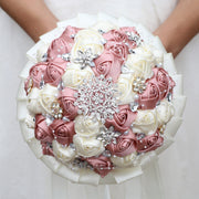 20 Pcs Handmade Satin Rose Bridal Bouquet 8.3 Inch Round Wedding Toss Flowers Bulk 20 Colors