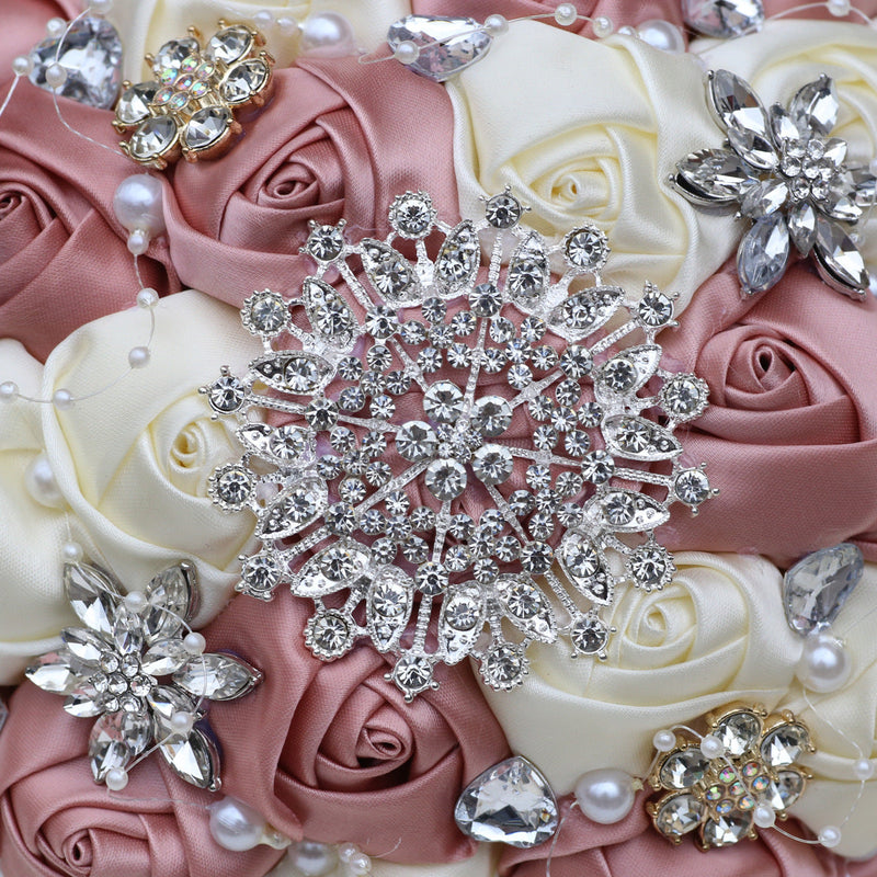 20 Pcs Handmade Satin Rose Bridal Bouquet 8.3 Inch Round Wedding Toss Flowers Bulk 20 Colors