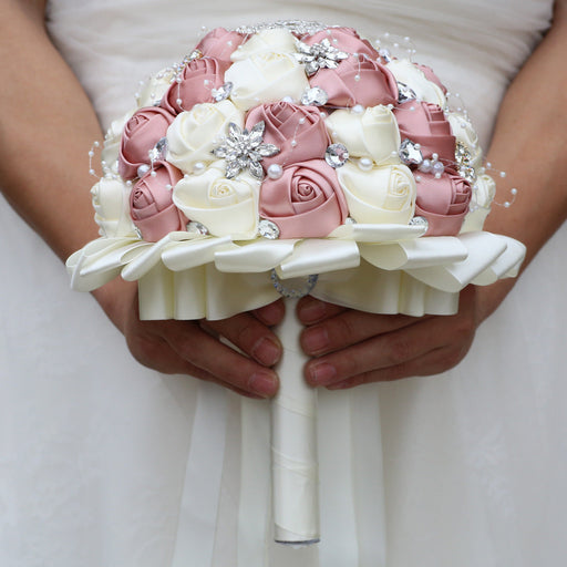 20 Pcs Handmade Satin Rose Bridal Bouquet 8.3 Inch Round Wedding Toss Flowers Bulk 20 Colors